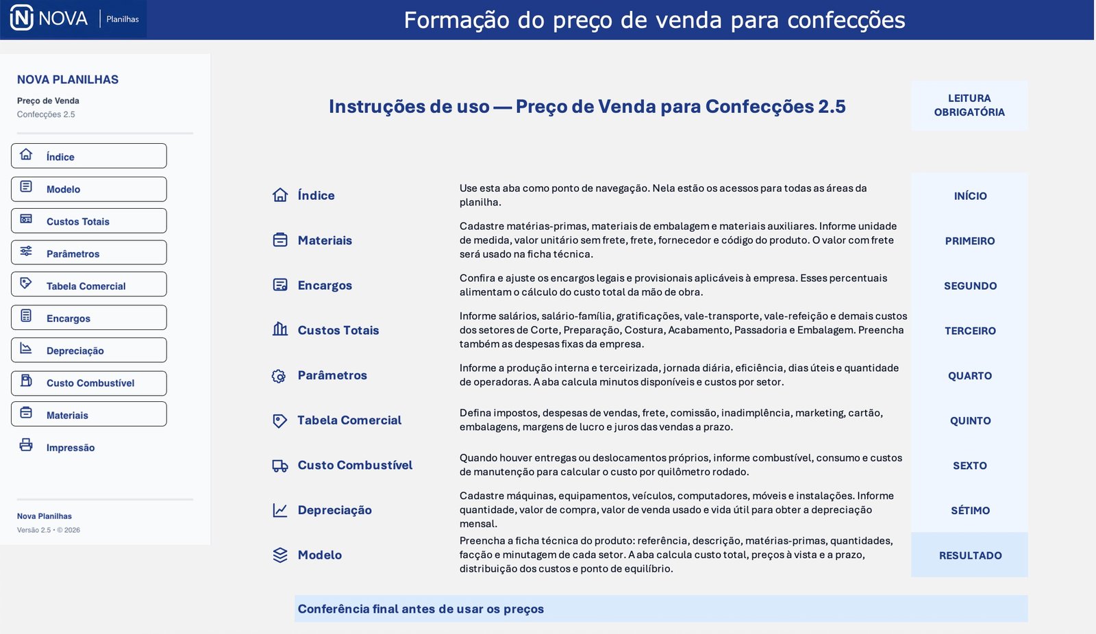 Índice — Preço de Venda para Confecções