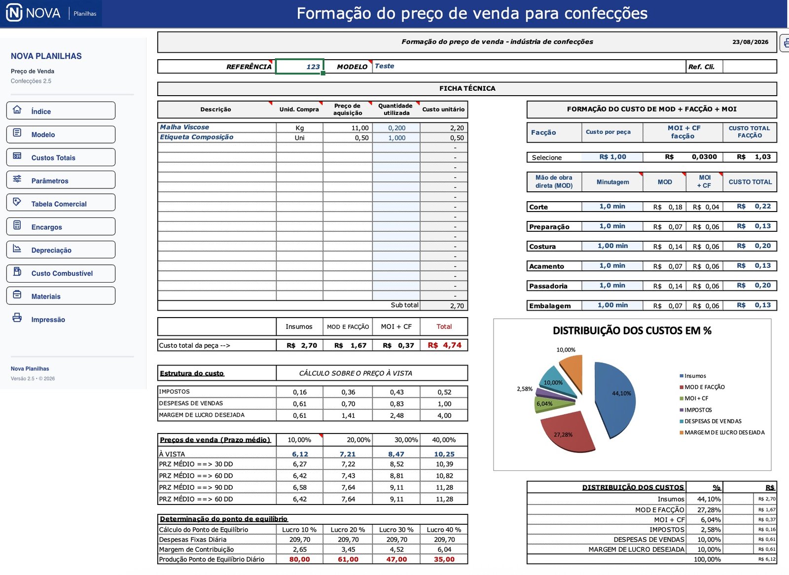 Modelo — Preço de Venda para Confecções