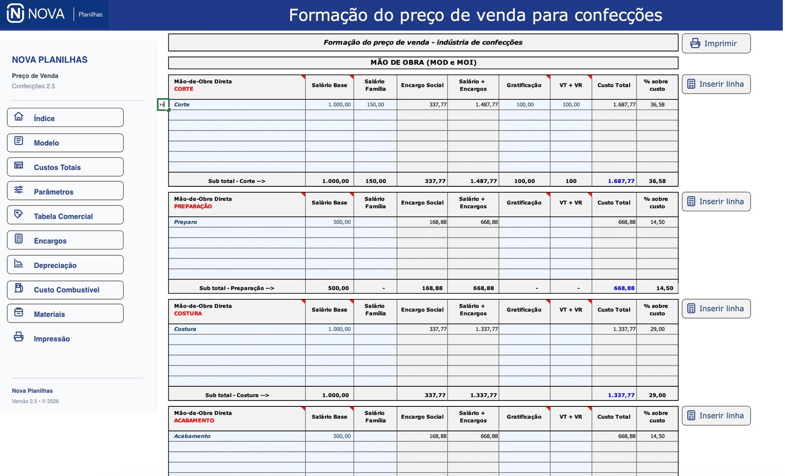 Custos Totais — Preço de Venda para Confecções