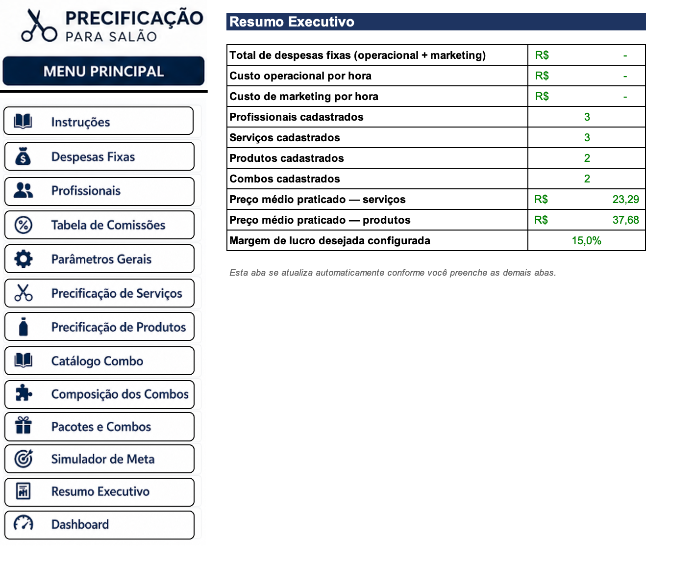 Resumo Executivo — Precificação para Salão e Barbearia