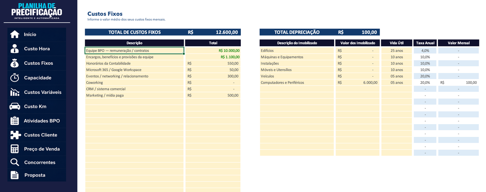 Custos Fixos — Sistema de Precificação de BPO Financeiro