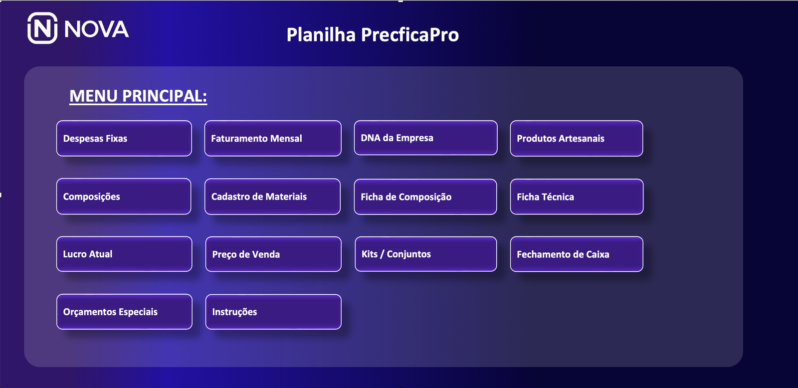 Menu Principal — PrecificaPro