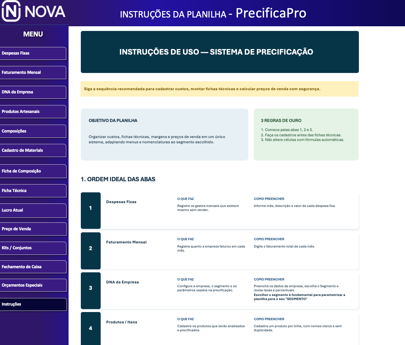 Instruções — PrecificaPro