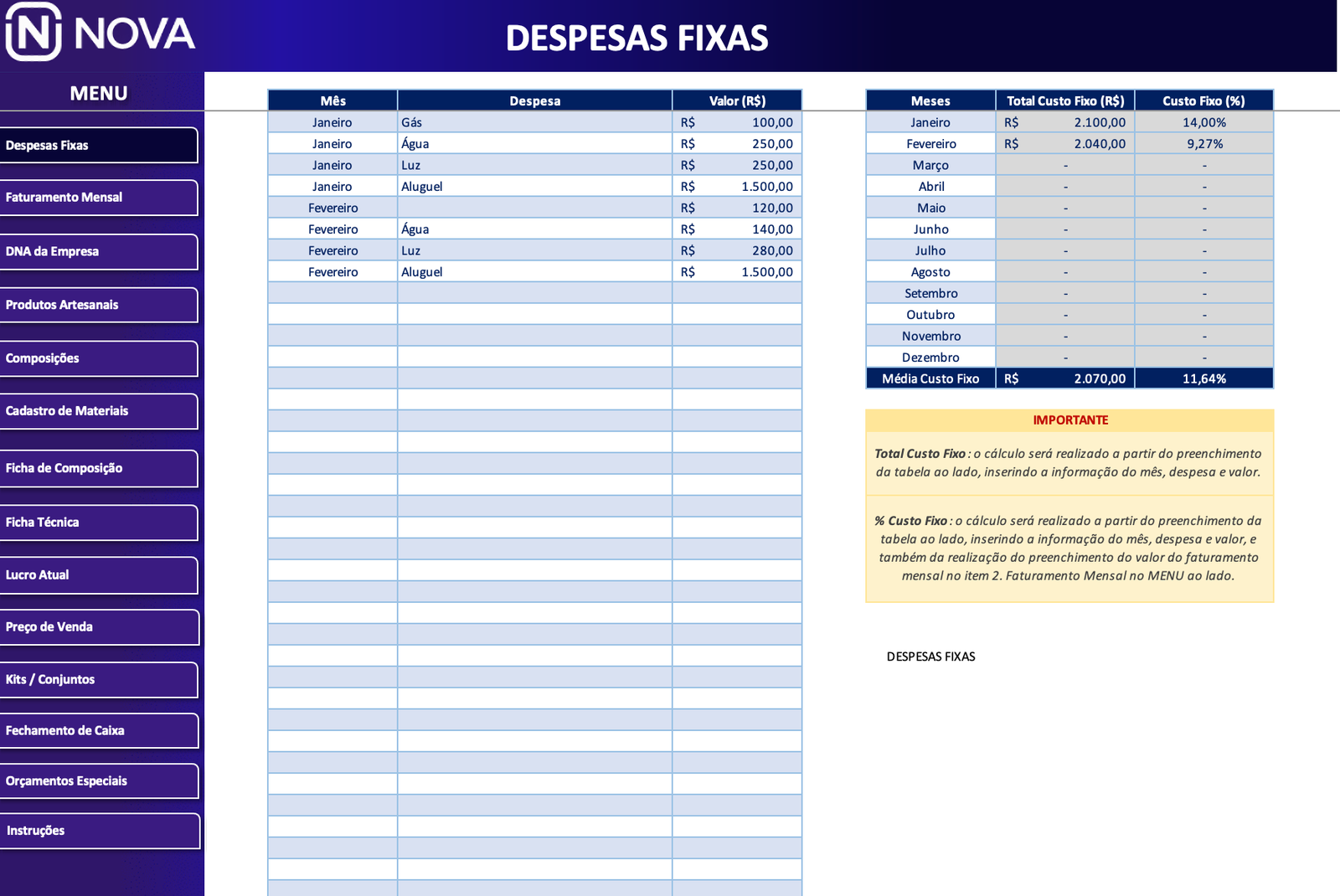 Despesas Fixas — PrecificaPro