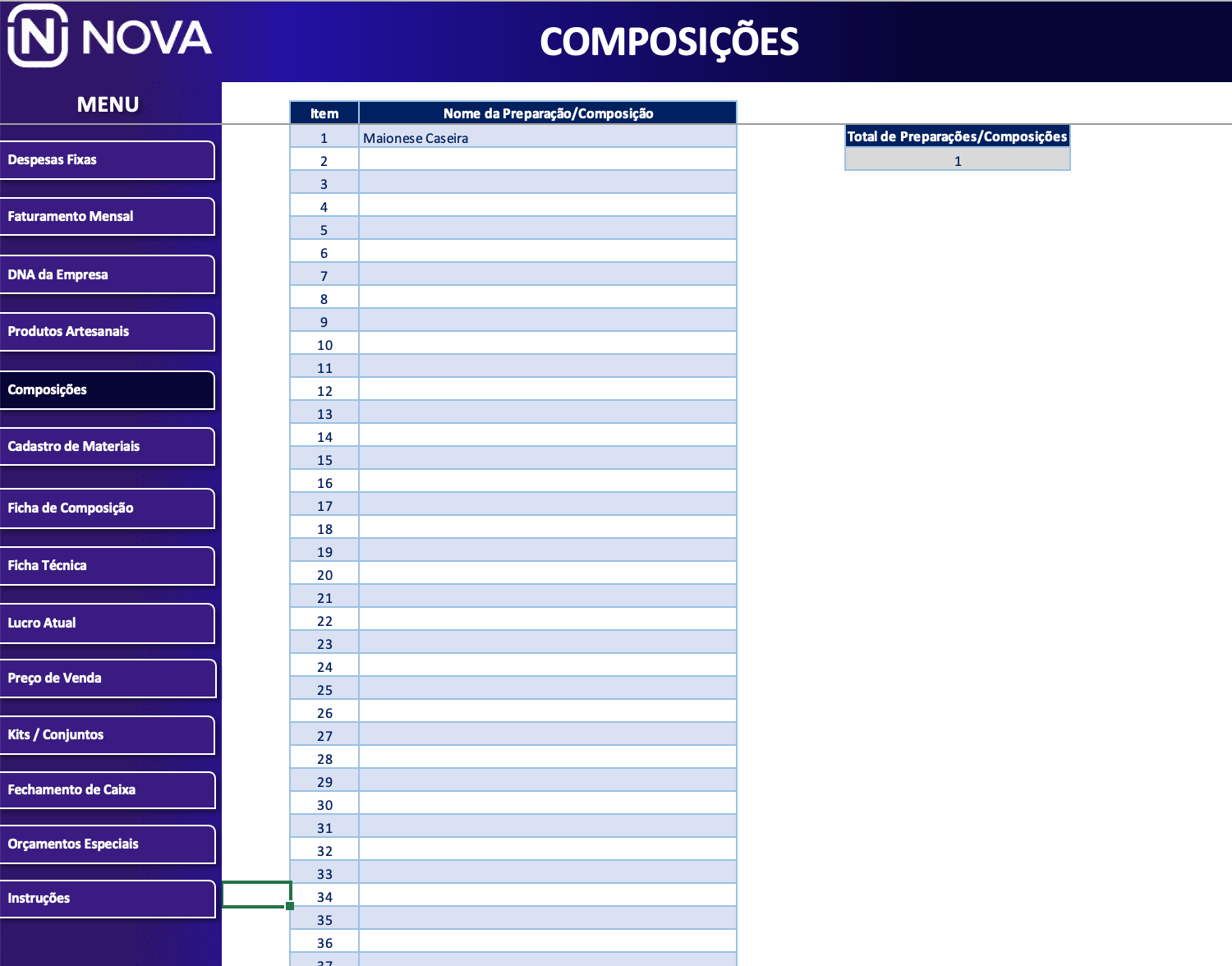 Preparações / Composições — PrecificaPro