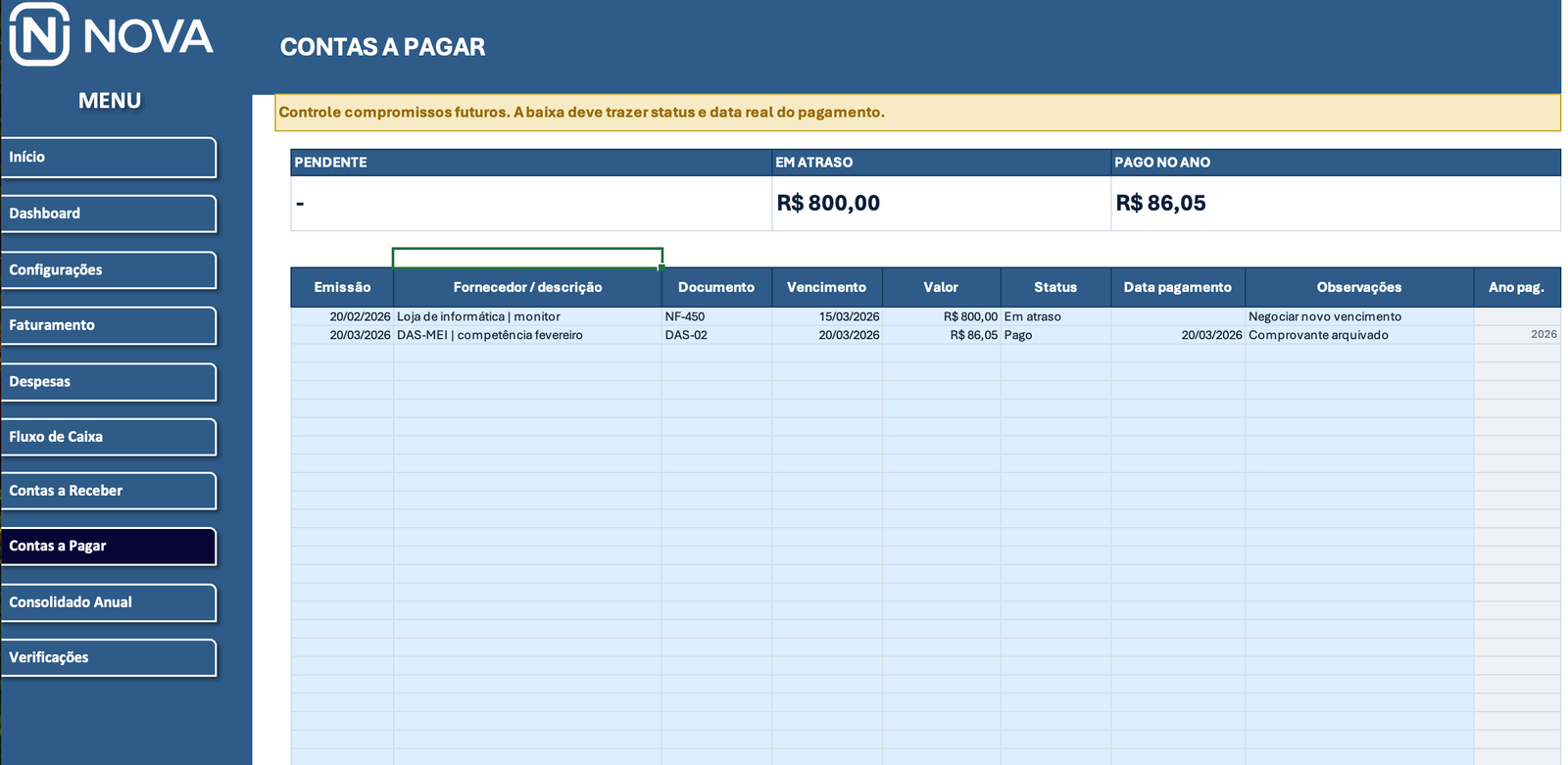 Contas a Pagar — Sistema Financeiro MEI