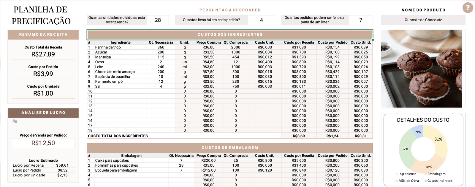 Calcule seus custos — Planilha de Precificação Nova Planilhas